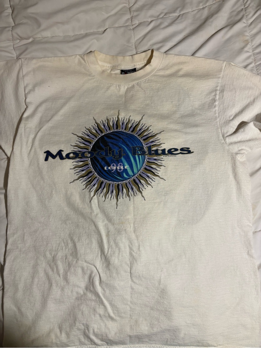 Moody Blues Graphic Tee - Cream with Blue Sun Graphic 1998 tour shirt Vintage